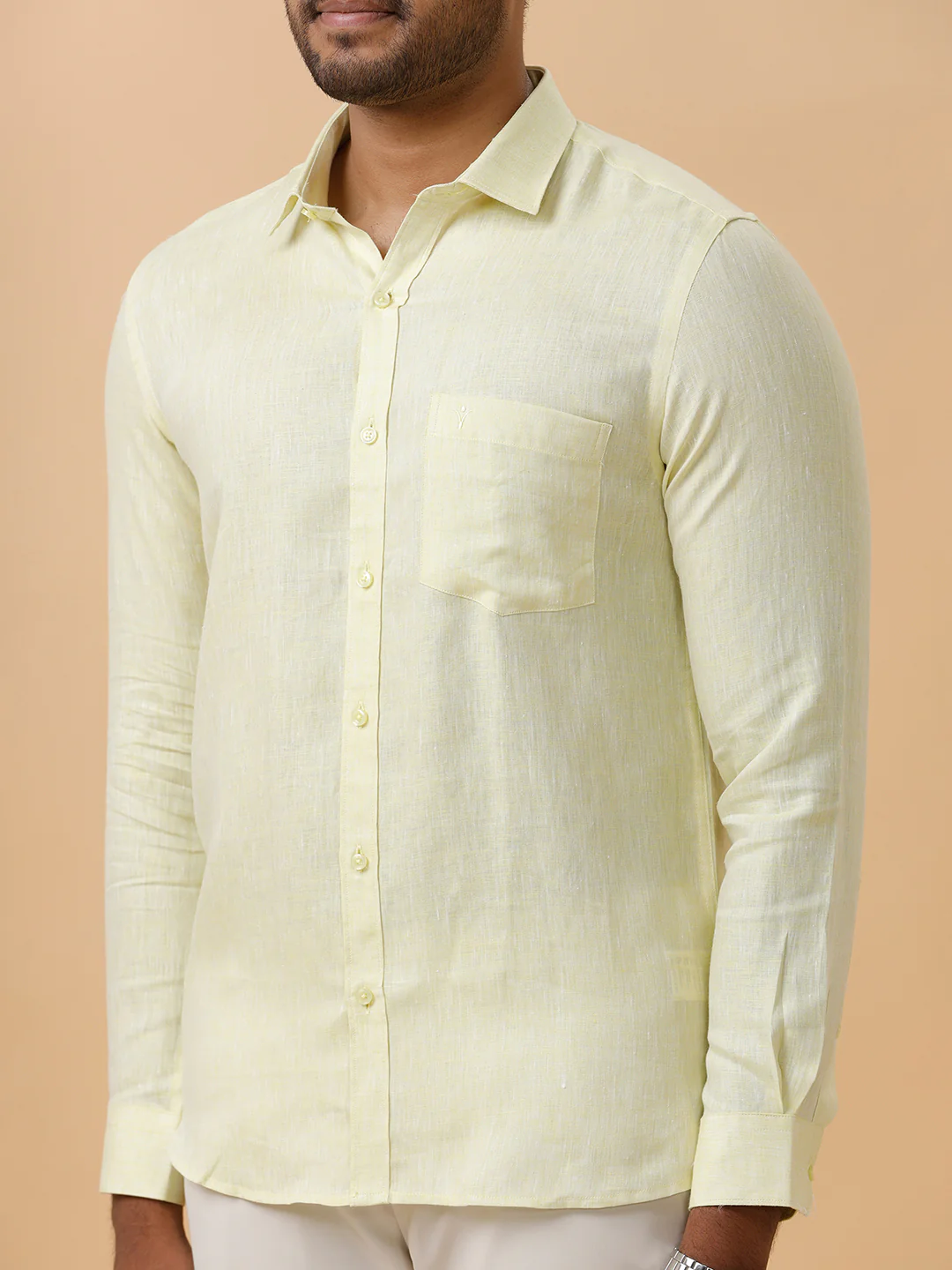 Mens Pure Linen Shirt Light Green L86 - Image 5