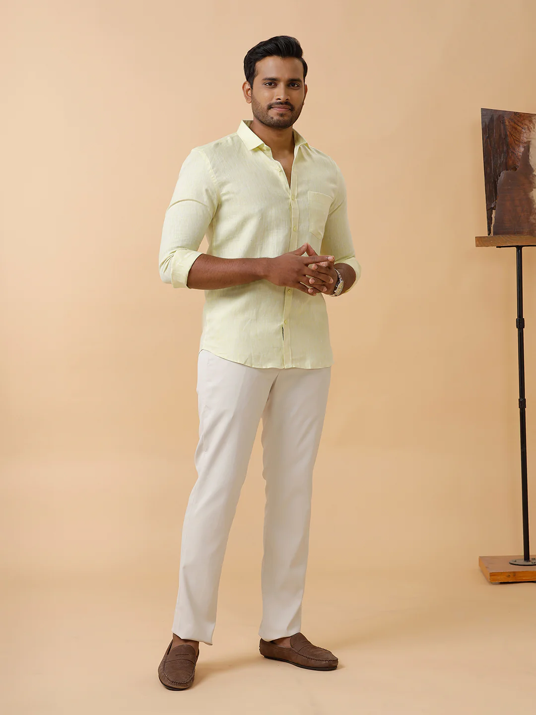 Mens Pure Linen Shirt Light Green L86 - Image 6