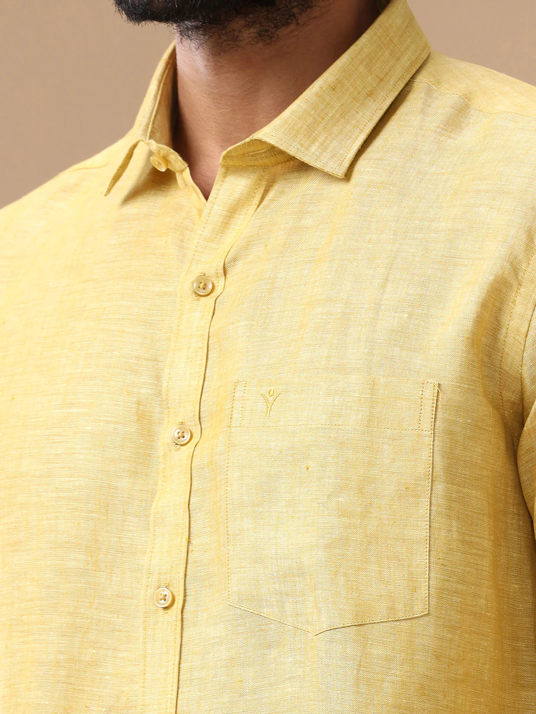Mens Pure Linen Shirt Yellow L91 - Image 8