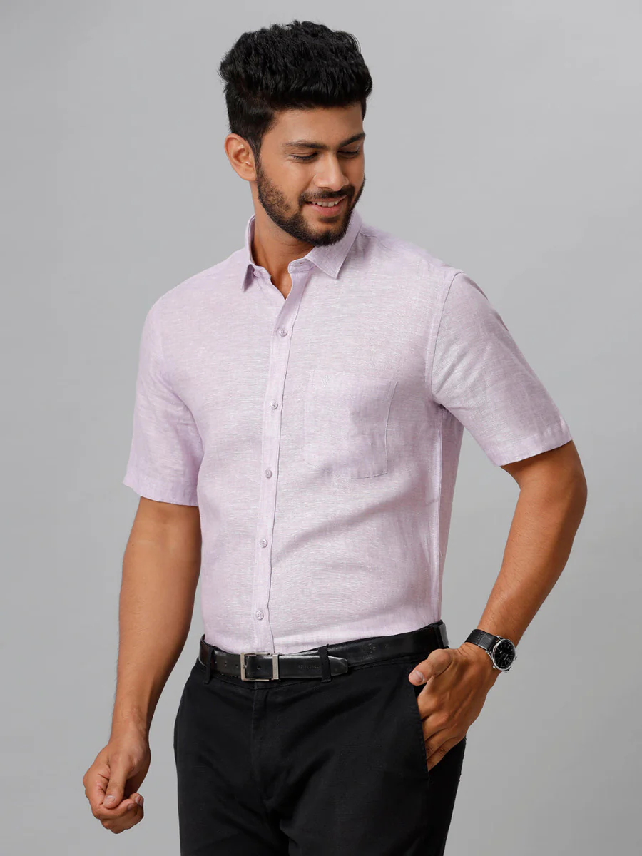 Mens Pure Linen Violet Shirt - Image 2