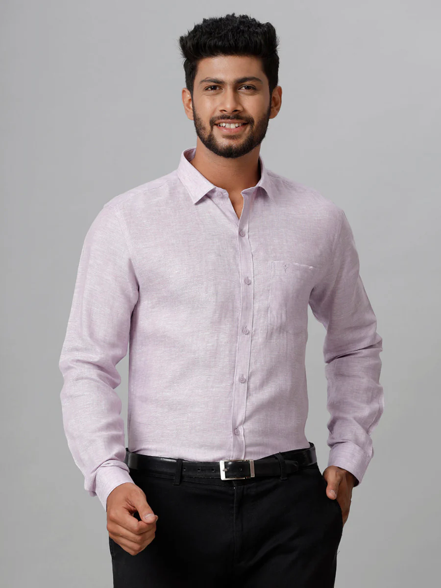 Mens Pure Linen Violet Shirt - Image 3