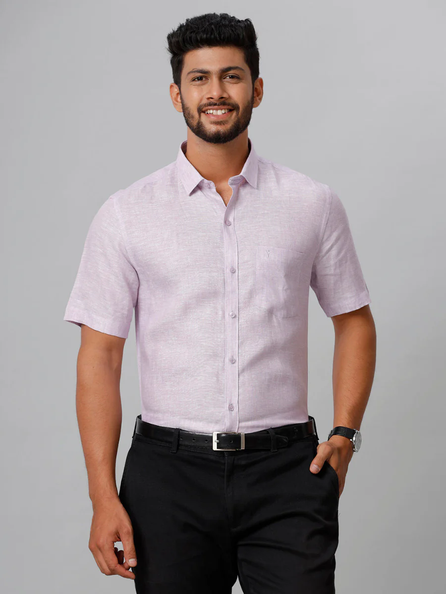 Mens Pure Linen Violet Shirt - Image 4