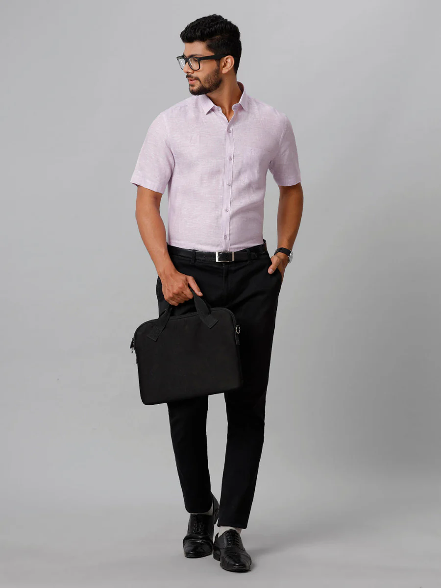 Mens Pure Linen Violet Shirt - Image 8