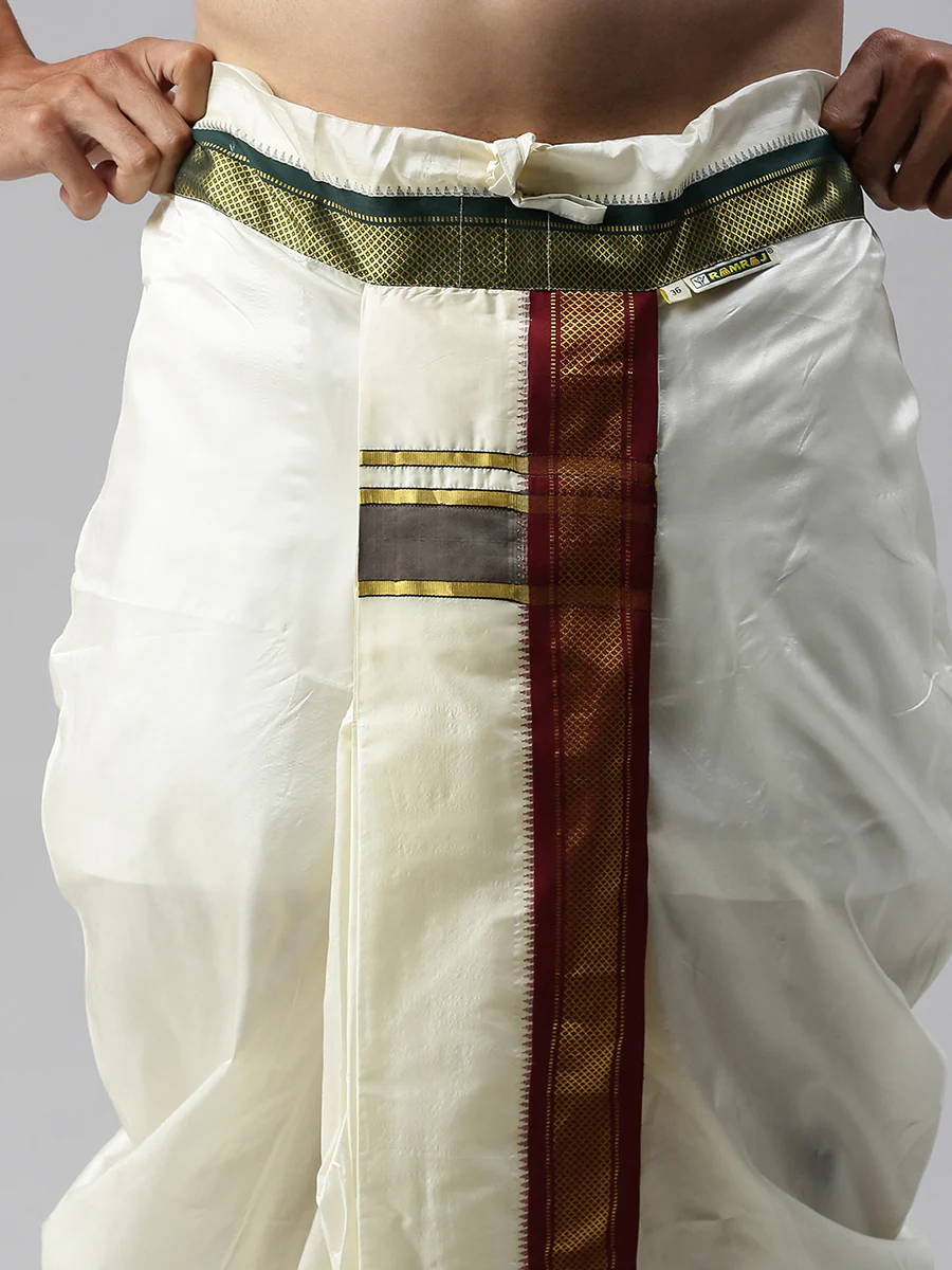 Men Pure Silk 9K Mayilkhan Dhoti & Towel (8+4) Thirukalyan - Image 4