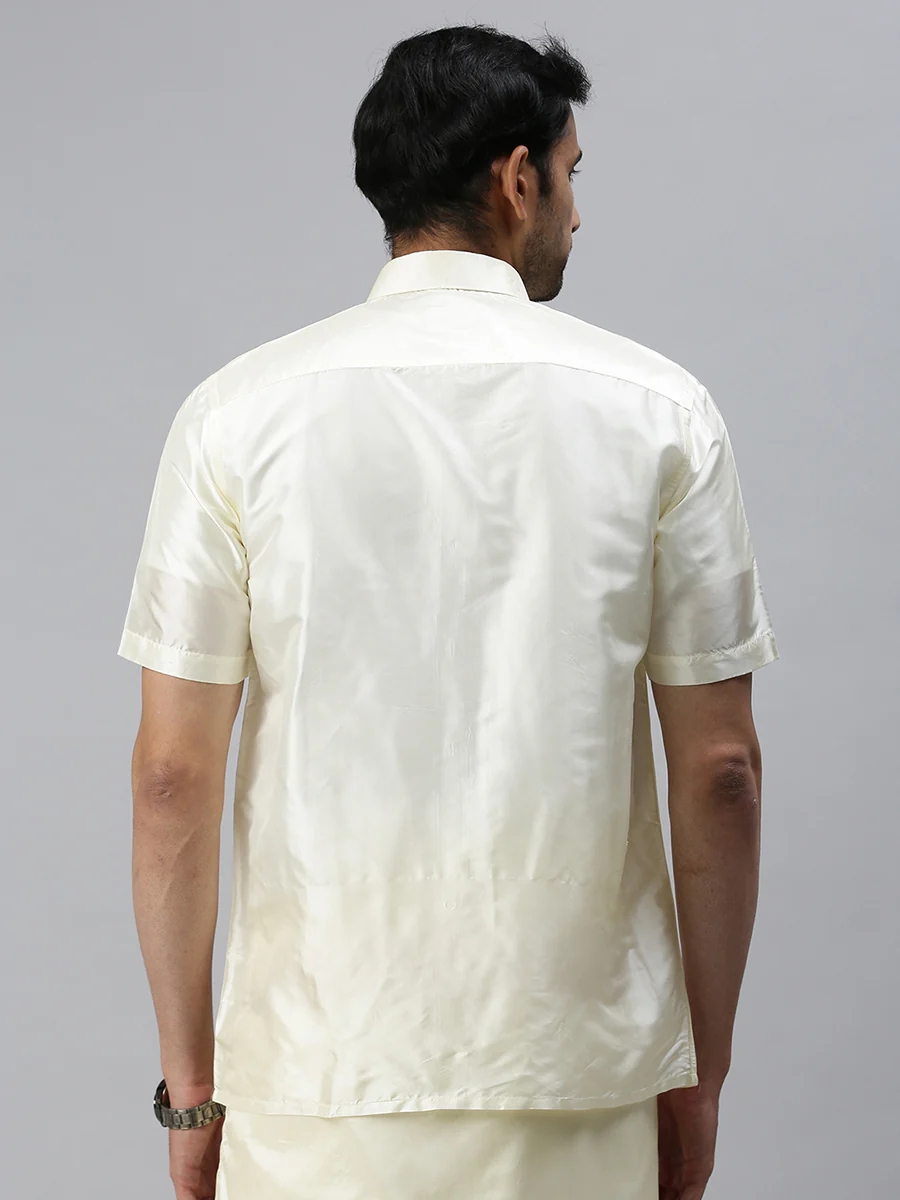 Men Pure Silk Mixed Cream Half Sleeves Shirt - Image 3
