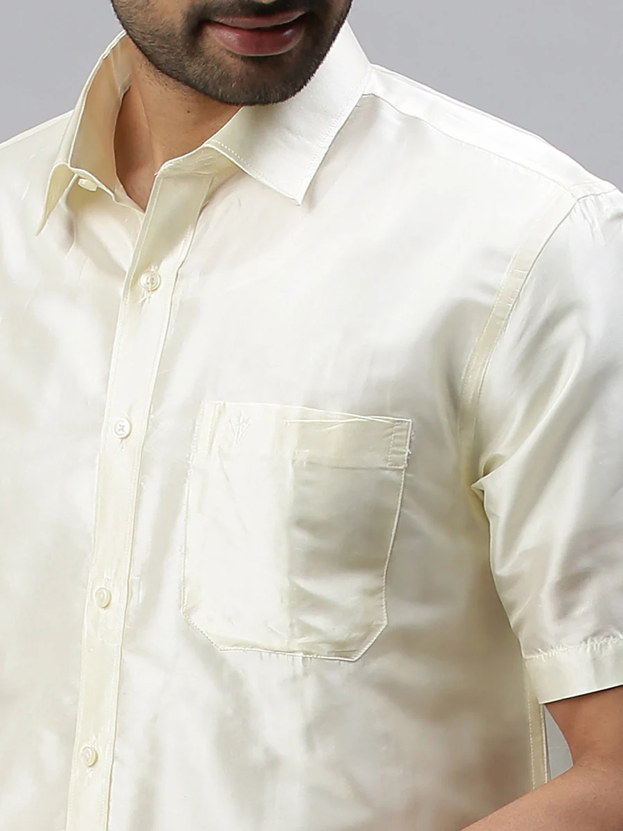 Men Pure Silk Mixed Cream Half Sleeves Shirt - Image 4