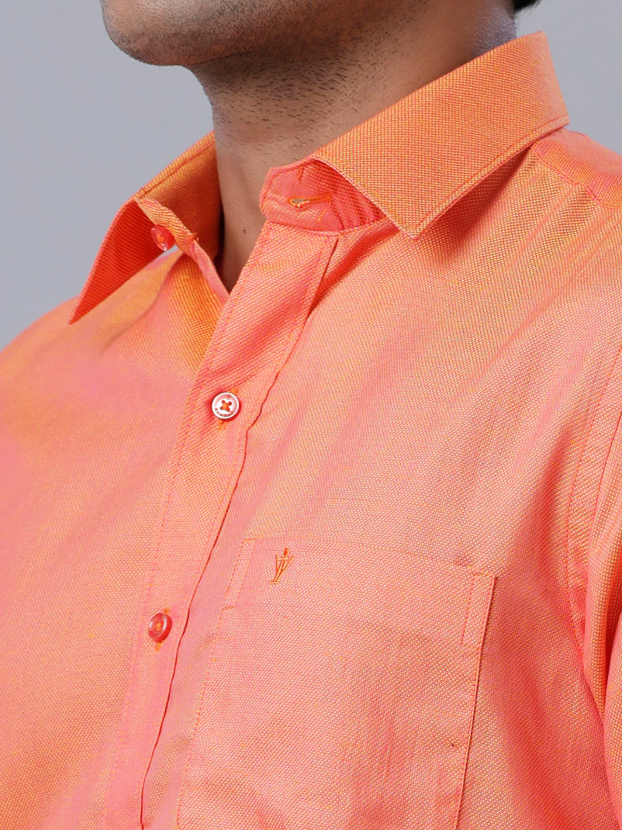 Men Matching Jari Border Dhoti & Full Sleeves Shirt Orange C102 - Image 5