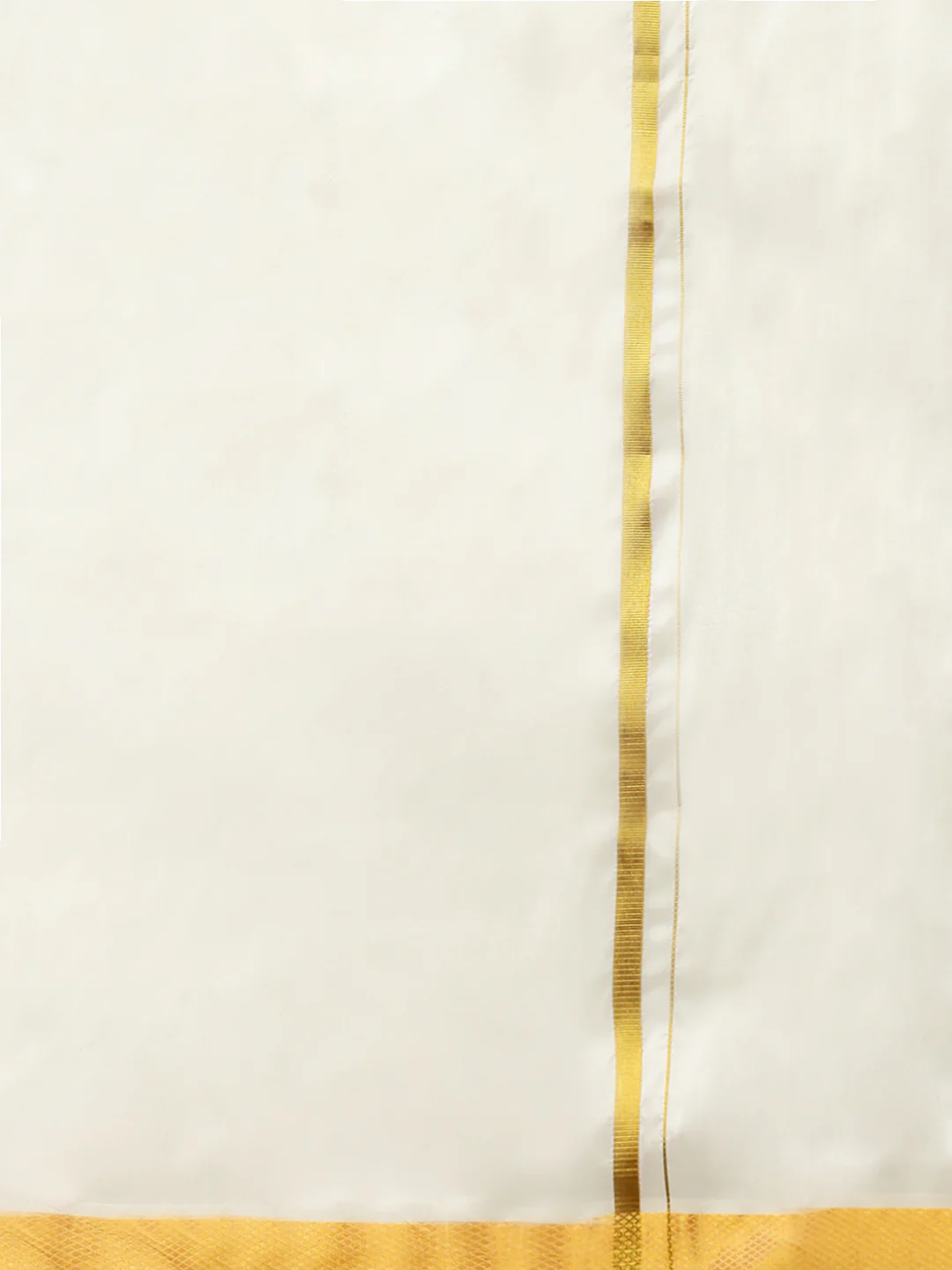 Mens Silk Cream Double Dhoti 1 1/2" Gold Jari Border Suba Vivaga - Image 4