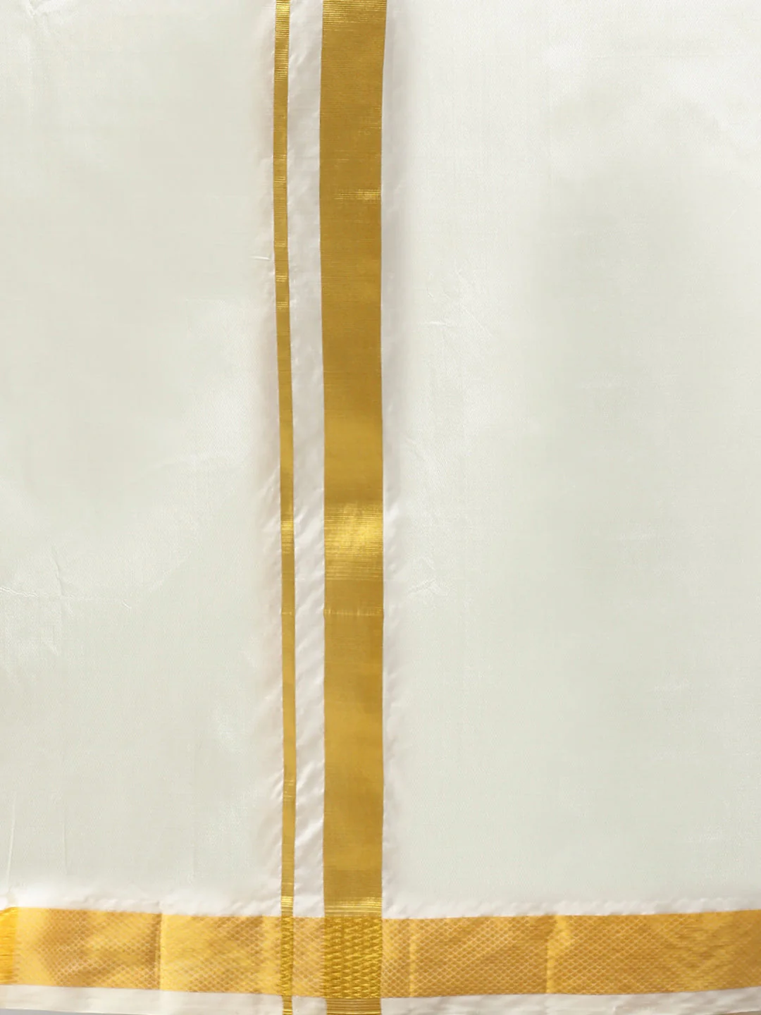 Men Silk Cream Double Layer Dhoti with 3/4" inch Gold Jari Border Suba Vivaga - Image 3