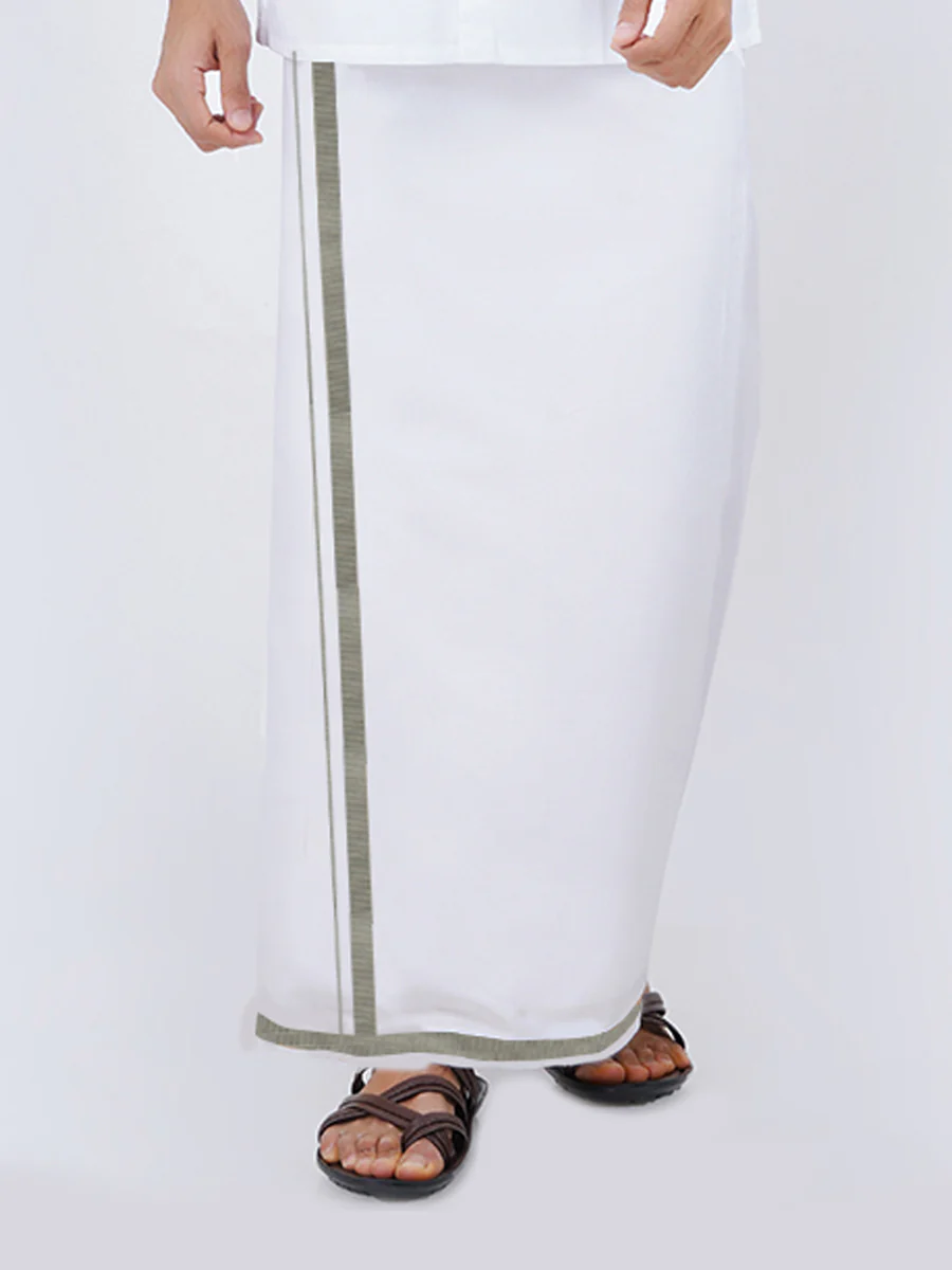 Mens White Dhoti with Silver Jari Border 3/4" Silver Storm (2PCs Pack) - Image 4