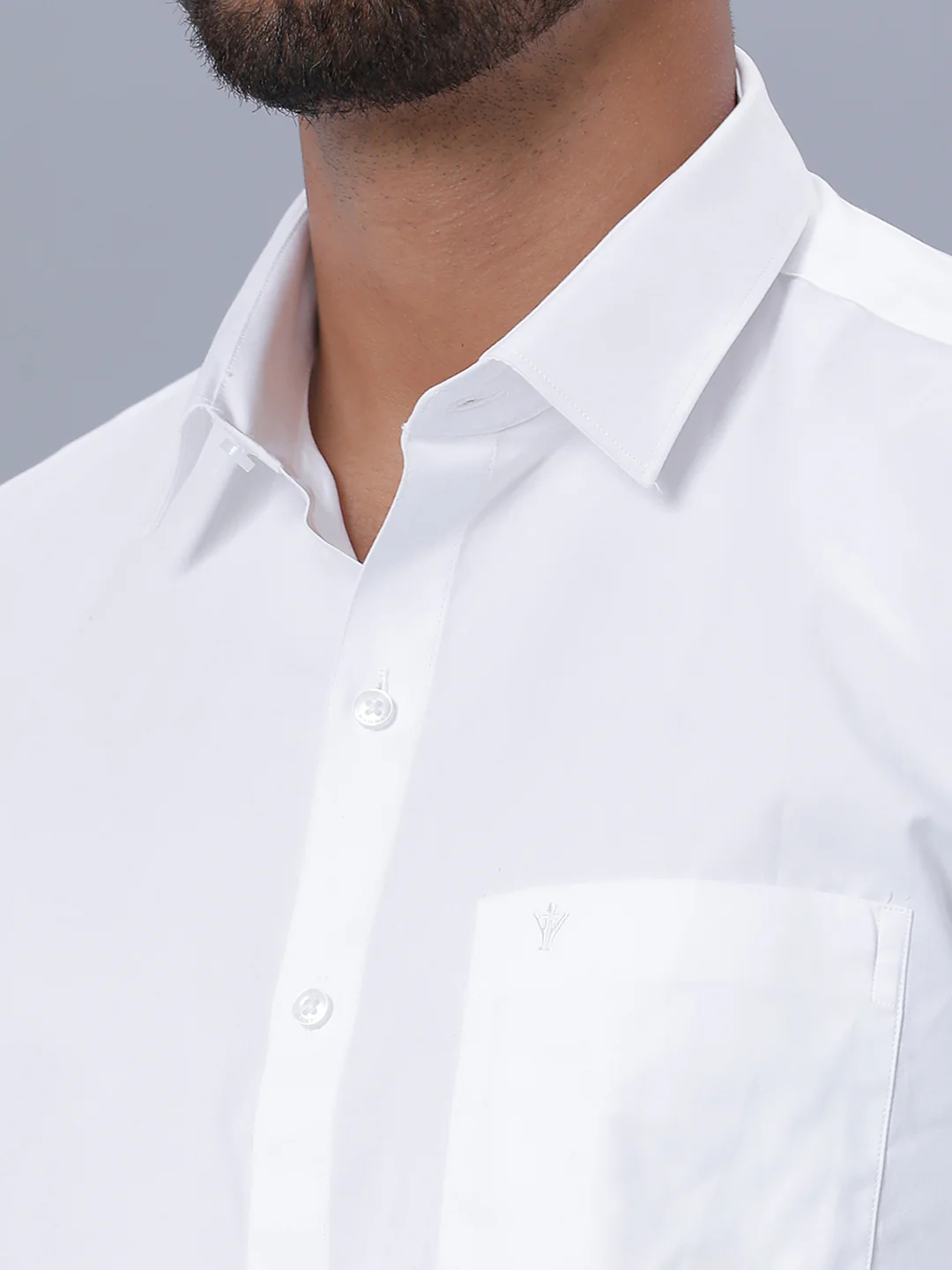 Mens White Shirt with 1/2'' Gold Jari Border Double Dhoti Combo - Image 4