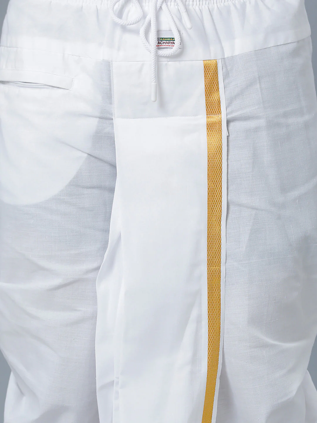 Mens White Shirt with Readymade Elastic Panchakacham Angavastram Set 3/4" Aashan - Image 4