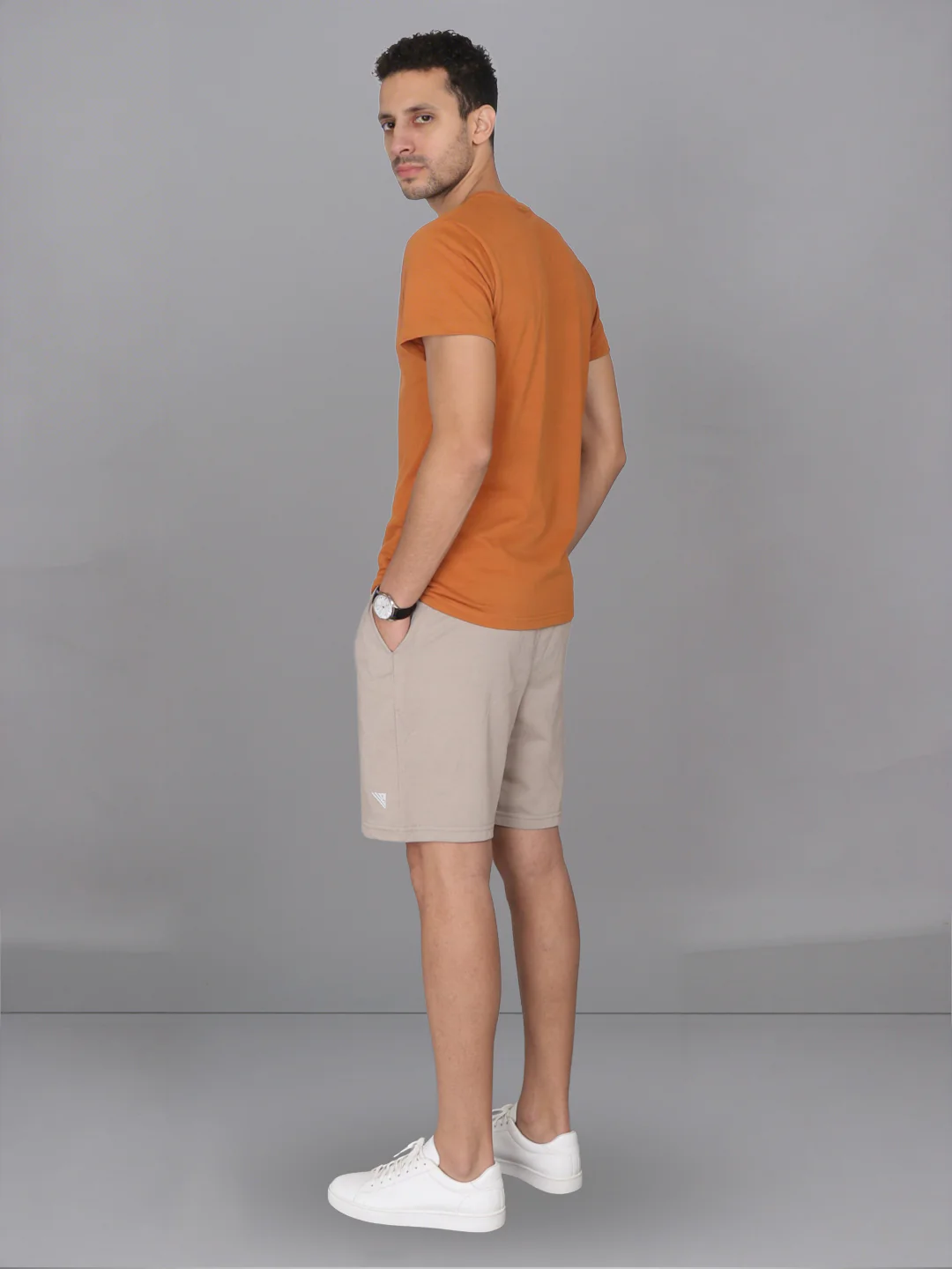 Mustard Crew neck T-Shirt with Beige Shorts Combo ES6 - Image 3