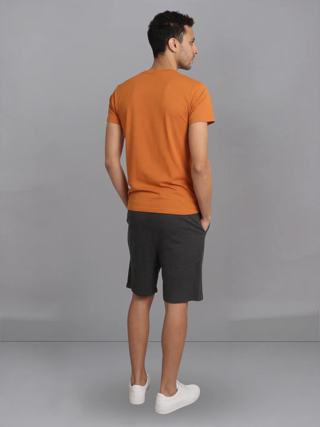 Mustard Crew neck T-Shirt with Charcoal Shorts Combo ES8 - Image 3
