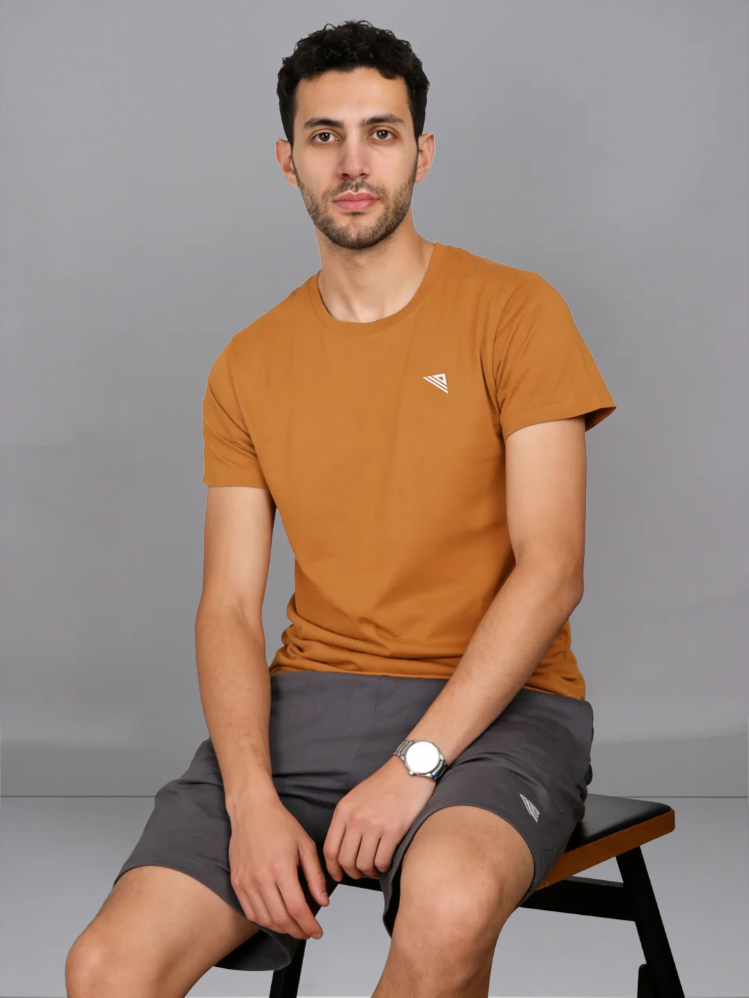 Mustard Crew neck T-Shirt with Grey Shorts Combo ES5 - Image 2