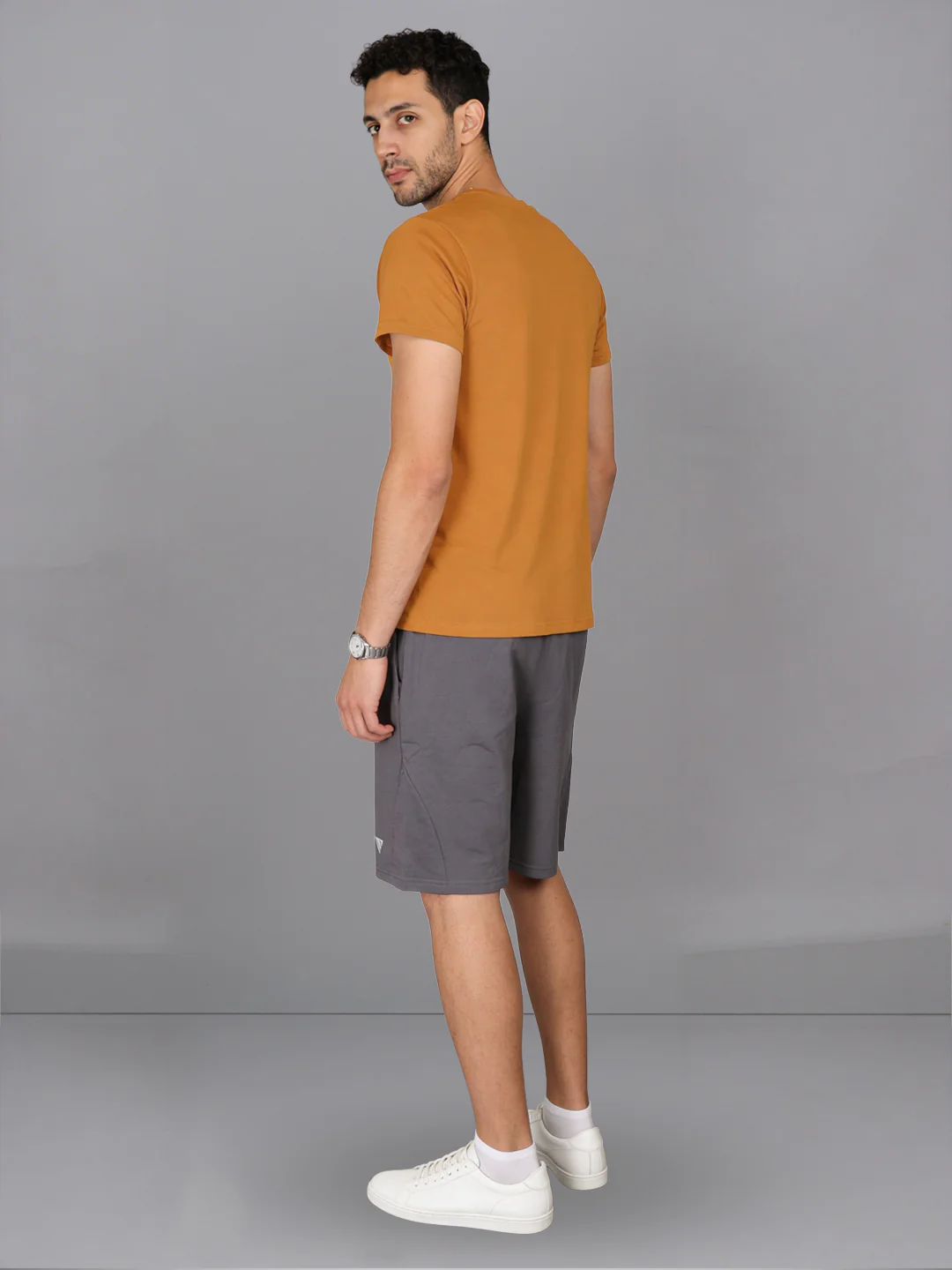 Mustard Crew neck T-Shirt with Grey Shorts Combo ES5 - Image 3