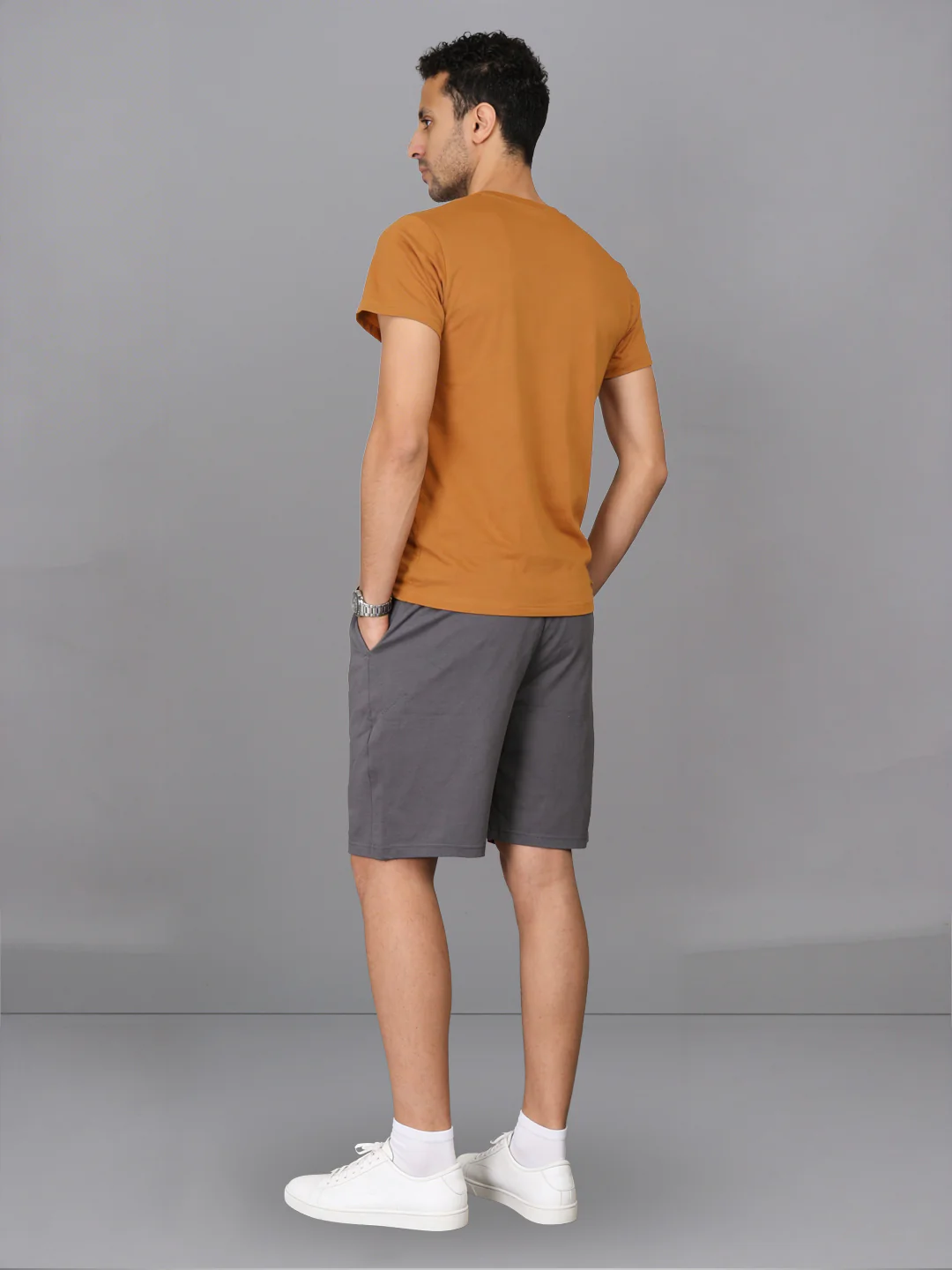 Mustard Crew neck T-Shirt with Grey Shorts Combo ES5 - Image 4