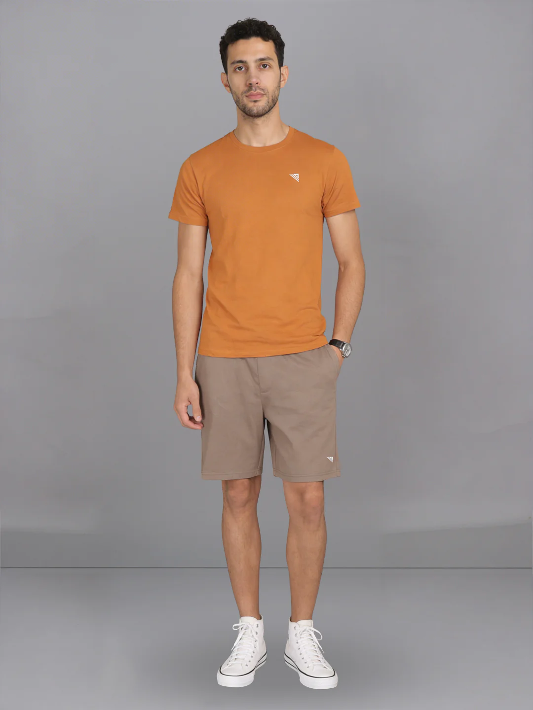 Mustard Crew neck T-Shirt with Taupe Shorts Combo ES9