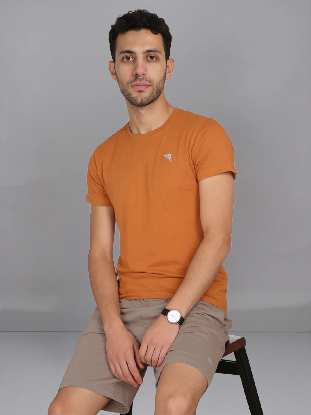 Mustard Crew neck T-Shirt with Taupe Shorts Combo ES9 - Image 2