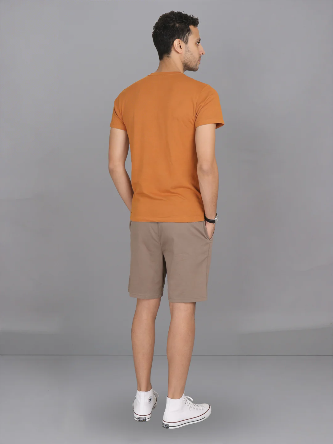Mustard Crew neck T-Shirt with Taupe Shorts Combo ES9 - Image 3