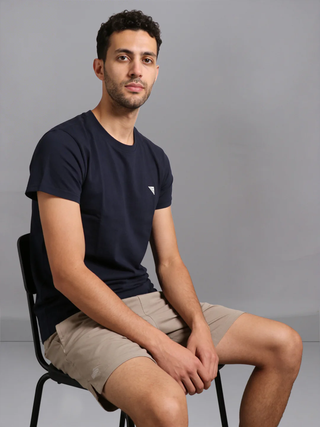 Navy Crew neck T-Shirt with Beige Shorts Combo ES6 - Image 2