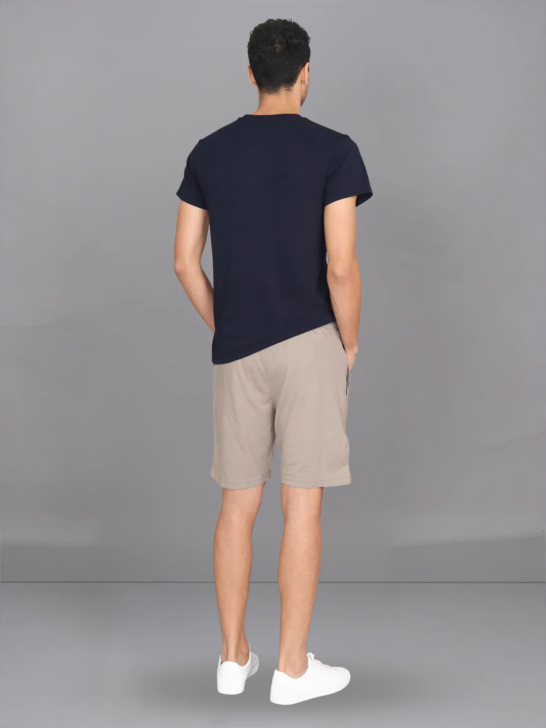 Navy Crew neck T-Shirt with Beige Shorts Combo ES6 - Image 3
