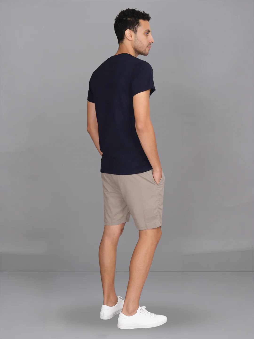 Navy Crew neck T-Shirt with Beige Shorts Combo ES6 - Image 4