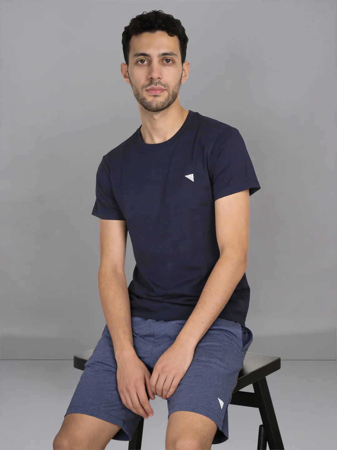 Navy Crew neck T-Shirt with Denim Shorts Combo ES10 - Image 2