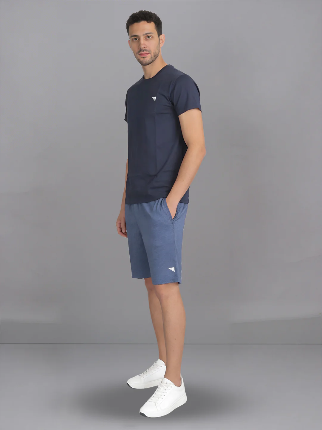 Navy Crew neck T-Shirt with Denim Shorts Combo ES10 - Image 3