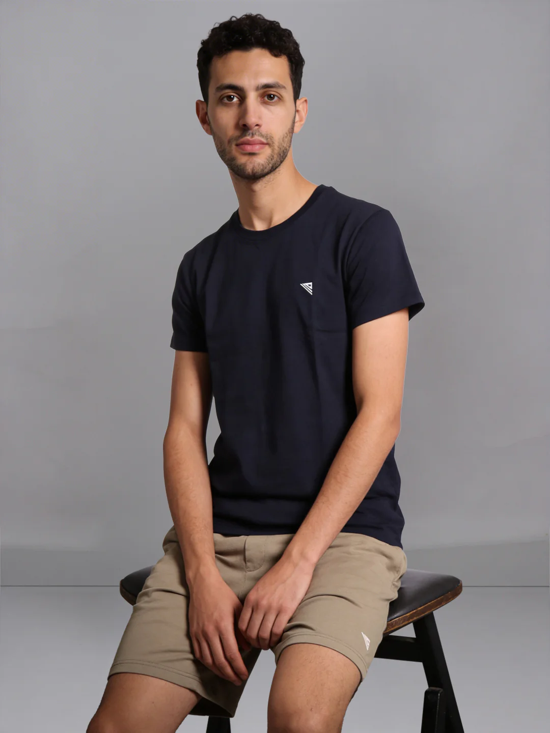 Navy Crew neck T-Shirt with Taupe Shorts Combo ES9 - Image 2