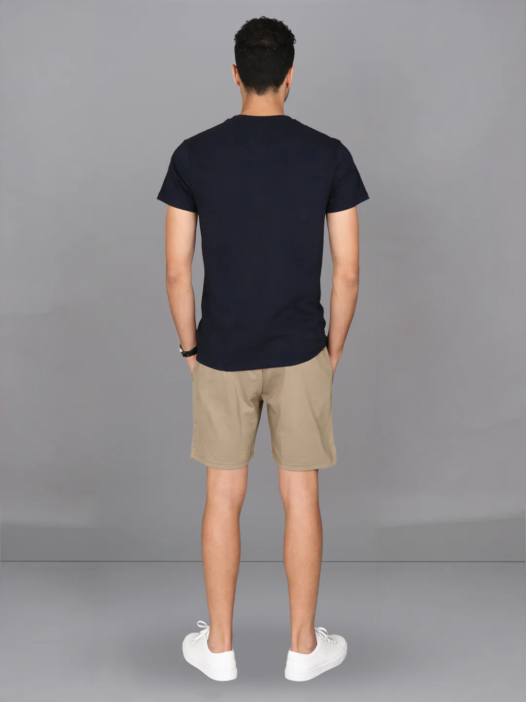 Navy Crew neck T-Shirt with Taupe Shorts Combo ES9 - Image 3