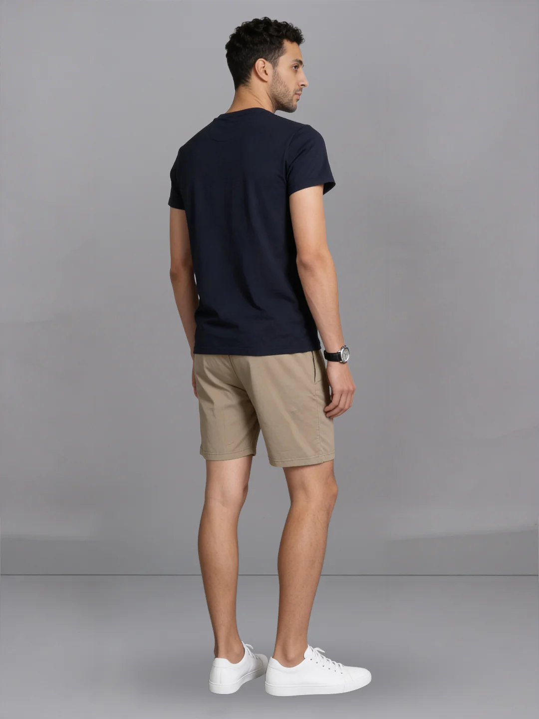 Navy Crew neck T-Shirt with Taupe Shorts Combo ES9 - Image 4