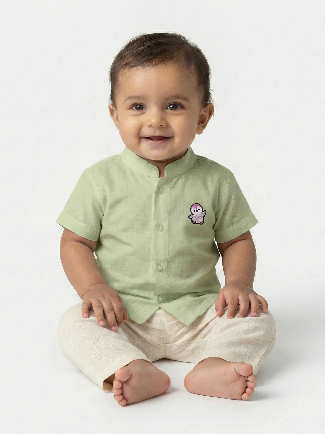 Born Baby Shirt with Pant and Panchakacham Set Pista Green G62 - Image 3