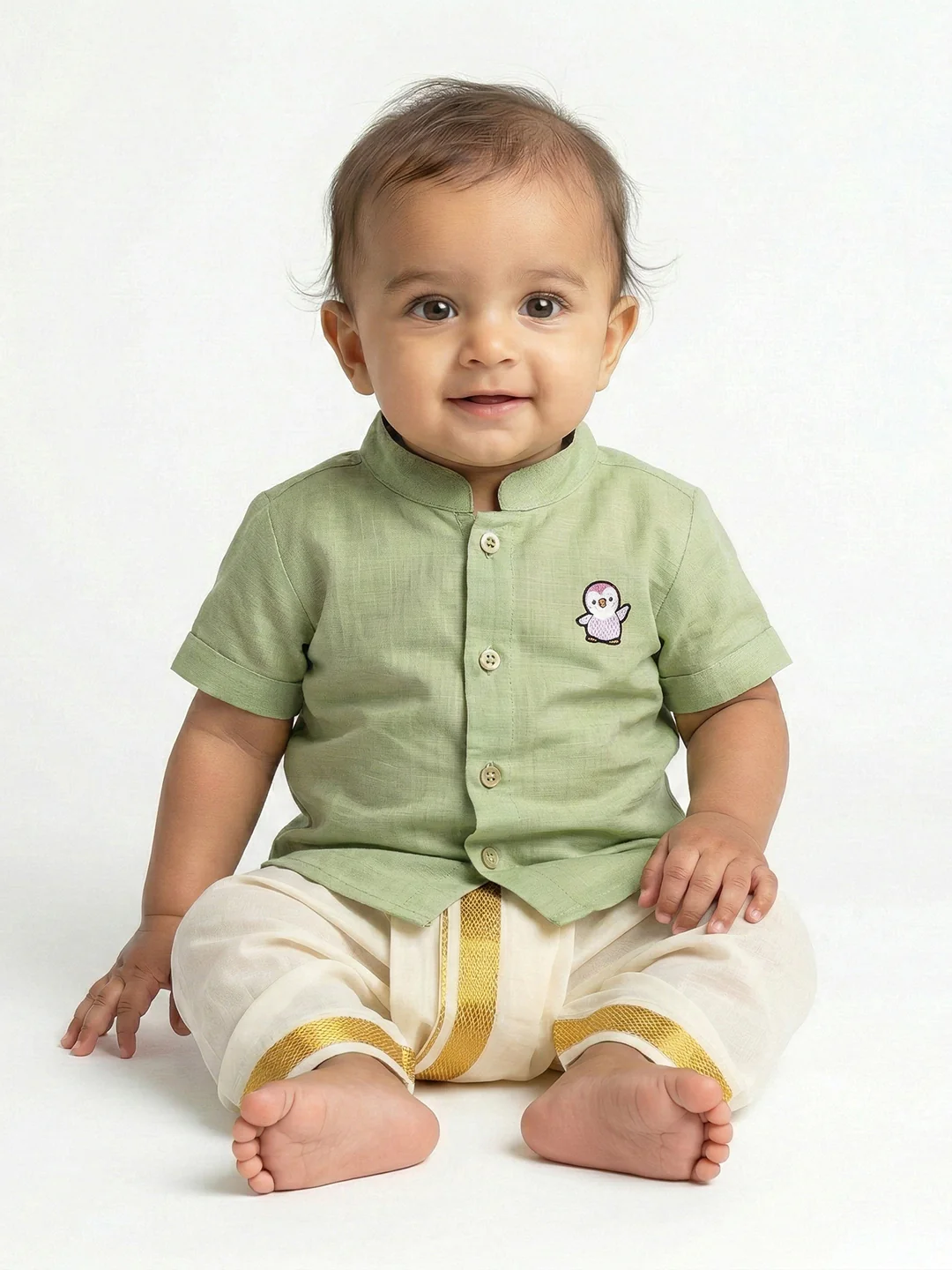 Born Baby Shirt with Pant and Panchakacham Set Pista Green G62 - Image 4