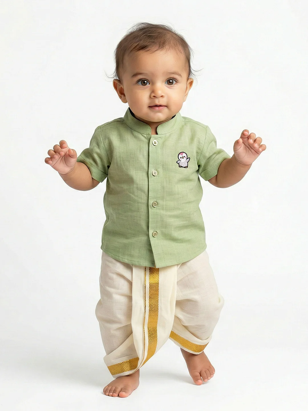 Born Baby Shirt with Pant and Panchakacham Set Pista Green G62 - Image 6