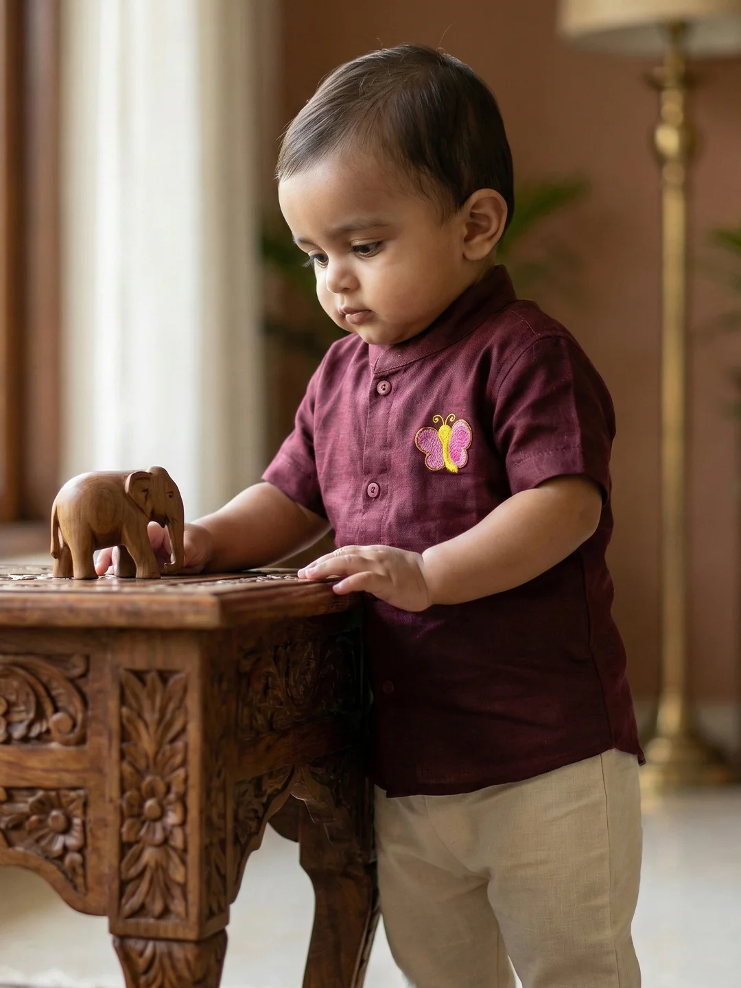 Born Baby Shirt with Pant and Panchakacham Set Maroon G12 - Image 2