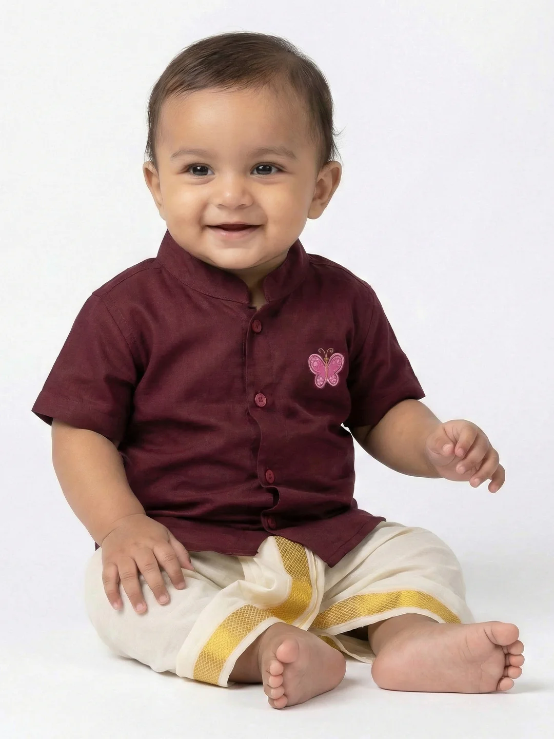 Born Baby Shirt with Pant and Panchakacham Set Maroon G12 - Image 3