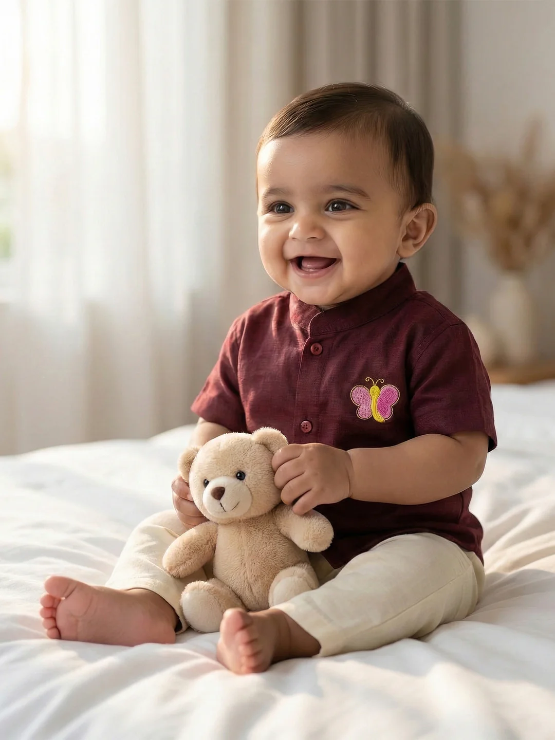 Born Baby Shirt with Pant and Panchakacham Set Maroon G12 - Image 4