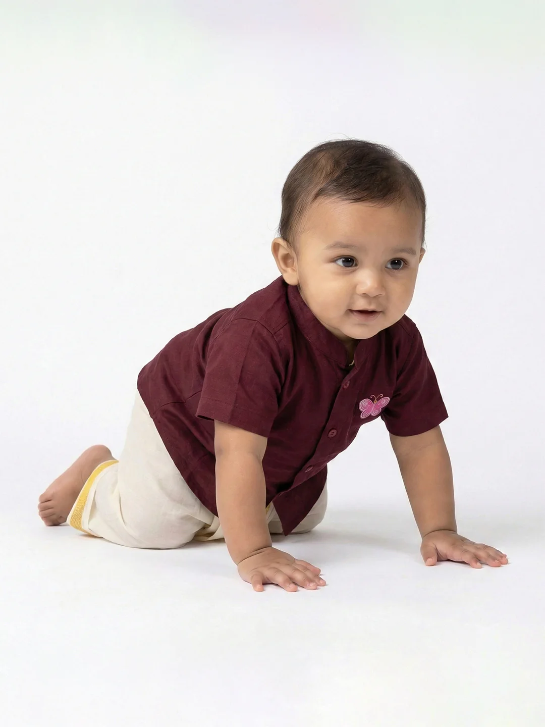 Born Baby Shirt with Pant and Panchakacham Set Maroon G12 - Image 5