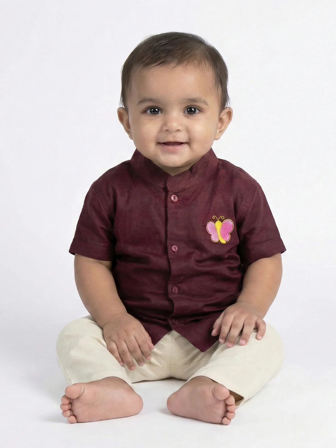 Born Baby Shirt with Pant and Panchakacham Set Maroon G12 - Image 6
