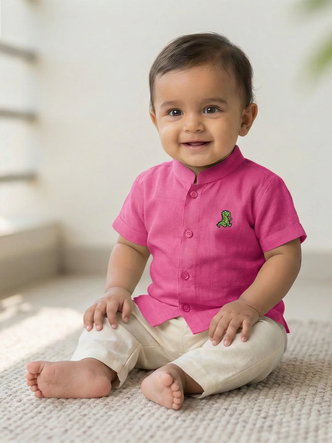 Born Baby Shirt with Pant and Panchakacham Set Pink G7 - Image 2
