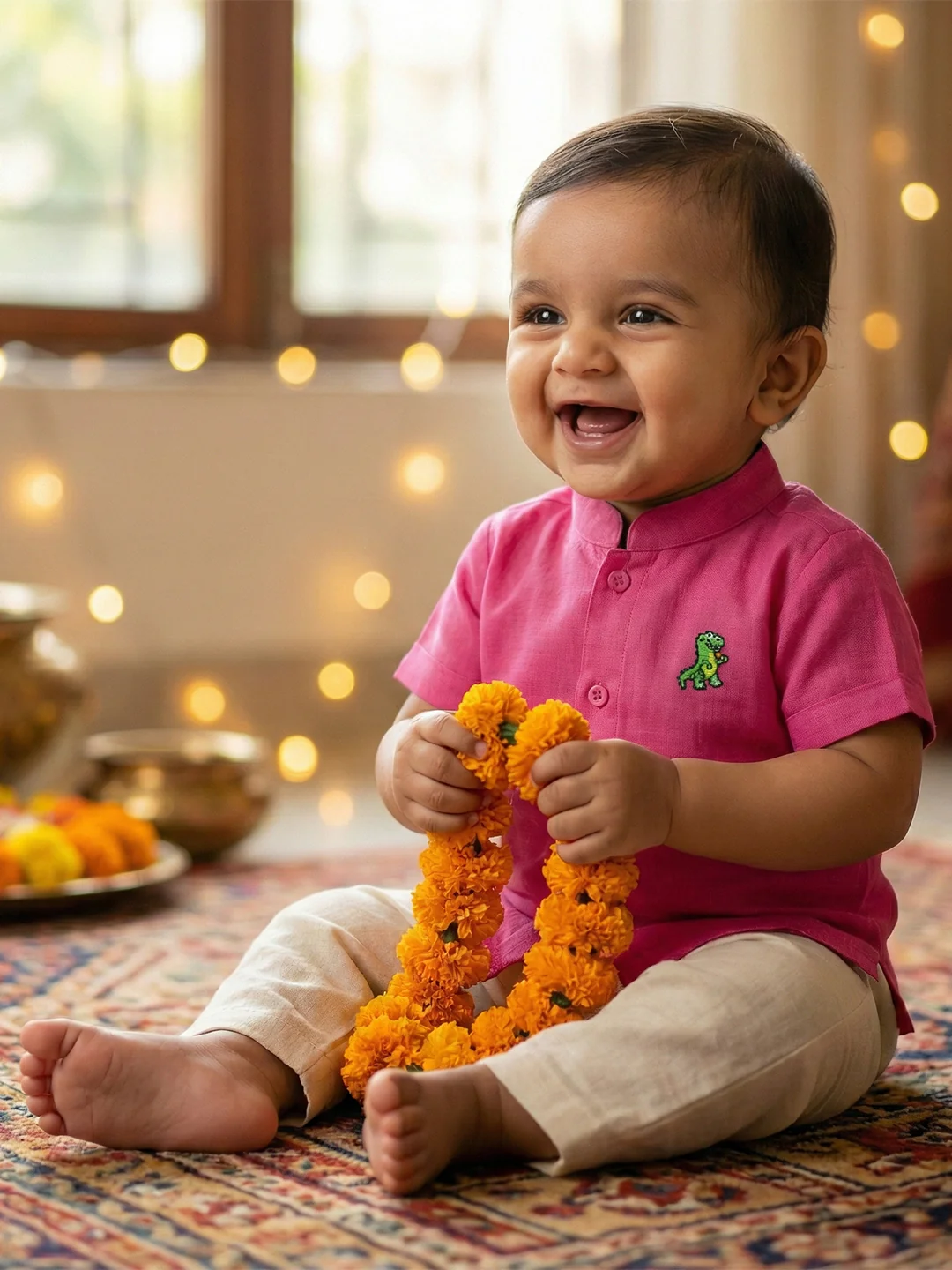 Born Baby Shirt with Pant and Panchakacham Set Pink G7 - Image 3