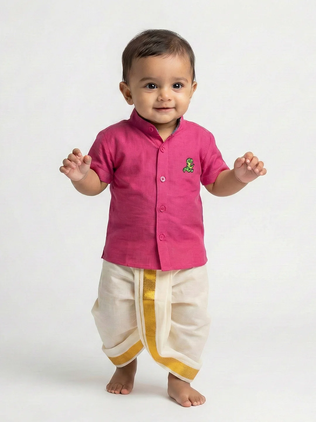 Born Baby Shirt with Pant and Panchakacham Set Pink G7 - Image 5