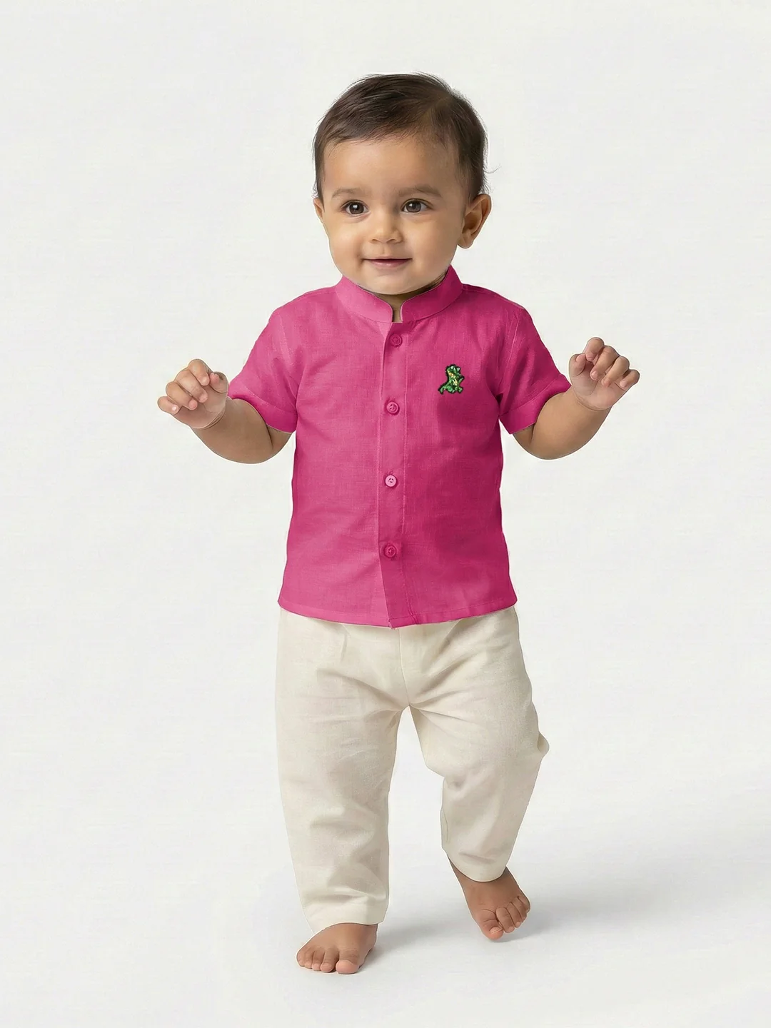 Born Baby Shirt with Pant and Panchakacham Set Pink G7 - Image 6