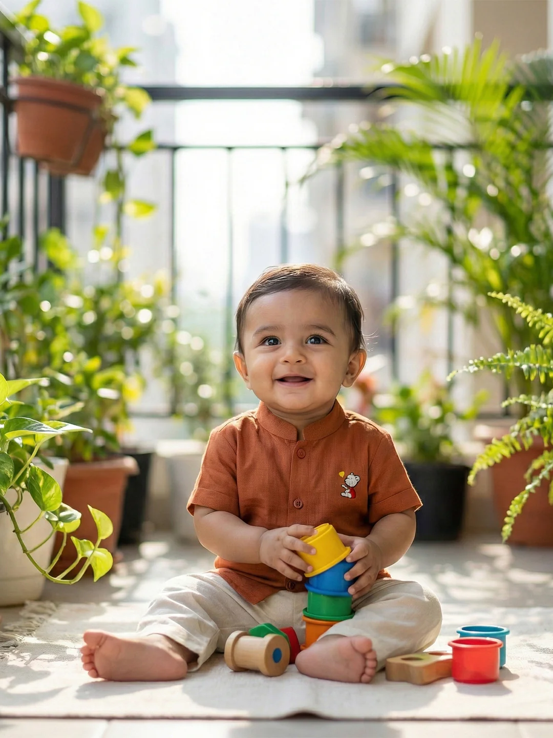 Born Baby Shirt with Pant and Panchakacham Set Brown G74 - Image 2