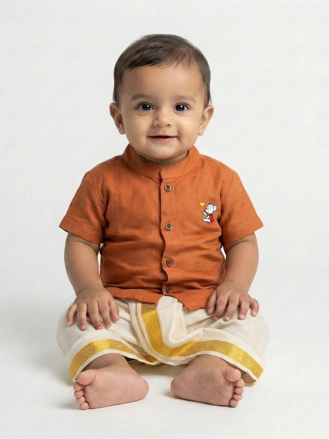 Born Baby Shirt with Pant and Panchakacham Set Brown G74 - Image 3