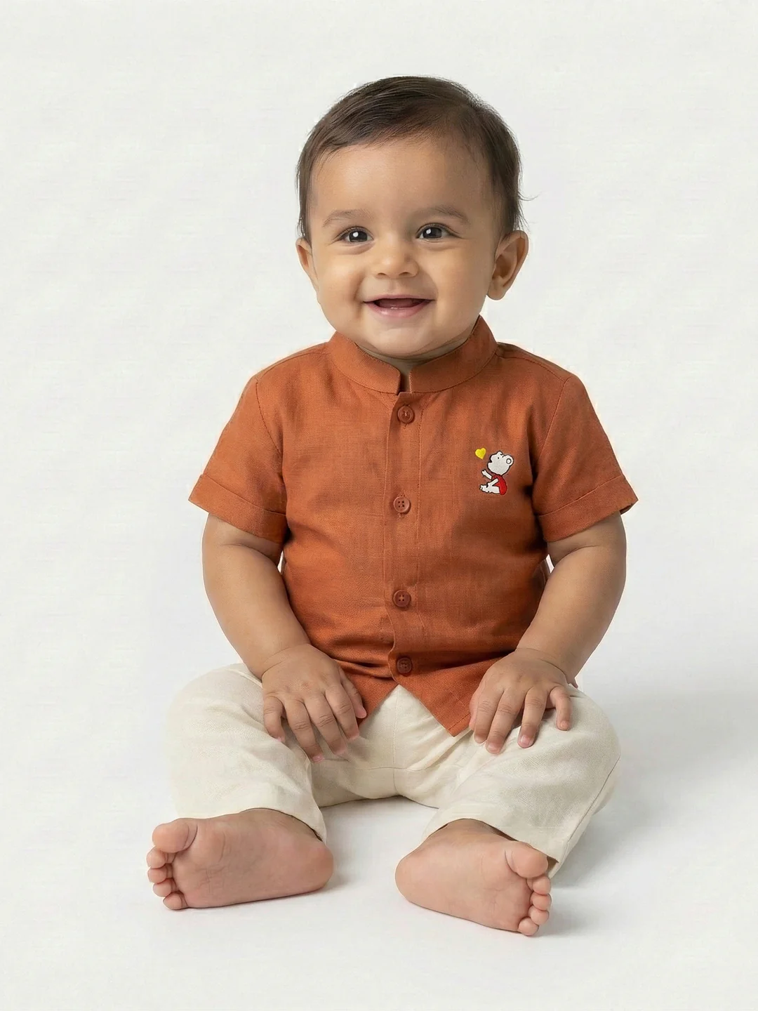 Born Baby Shirt with Pant and Panchakacham Set Brown G74 - Image 5