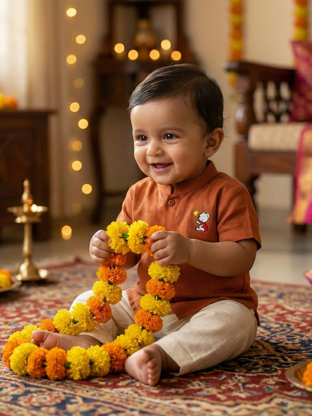 Born Baby Shirt with Pant and Panchakacham Set Brown G74 - Image 6