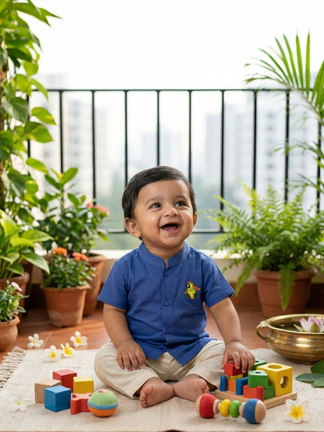 Born Baby Shirt with Pant and Panchakacham Set Dark Blue G6 - Image 2