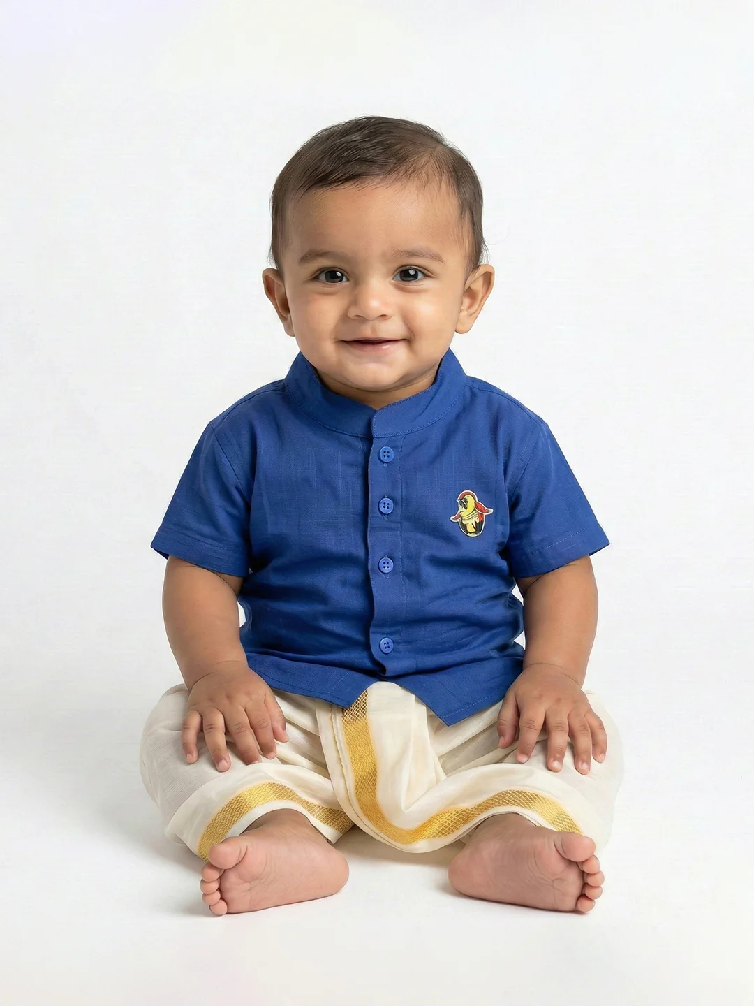 Born Baby Shirt with Pant and Panchakacham Set Dark Blue G6 - Image 5